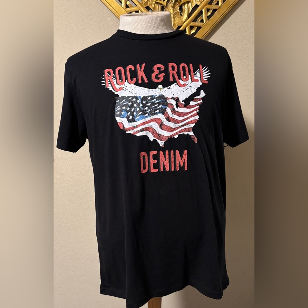Rock & Roll Denim Men's Black USA Flag Graphic Tee Size XLarge